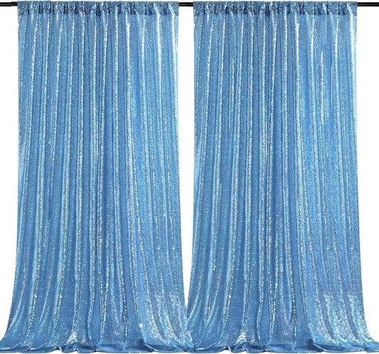 B-COOL Baby Blue Sequin Backdrop Curtains 2 Packs 5ftx8ft Baby Shower Sparkle Backdrop Fabric Glitter Background Drapes for Party Baby Shower Birthday Decoration
