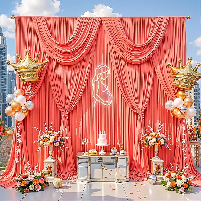 30x10ft Orange Backdrop Curtains for Parties Baby Shower Photo Wrinkle Free Polyester Photoshoot Curtains Drapes Backdrop for Birthday Party Wedding Graduation Photography Background 6 Panels 5x10FT