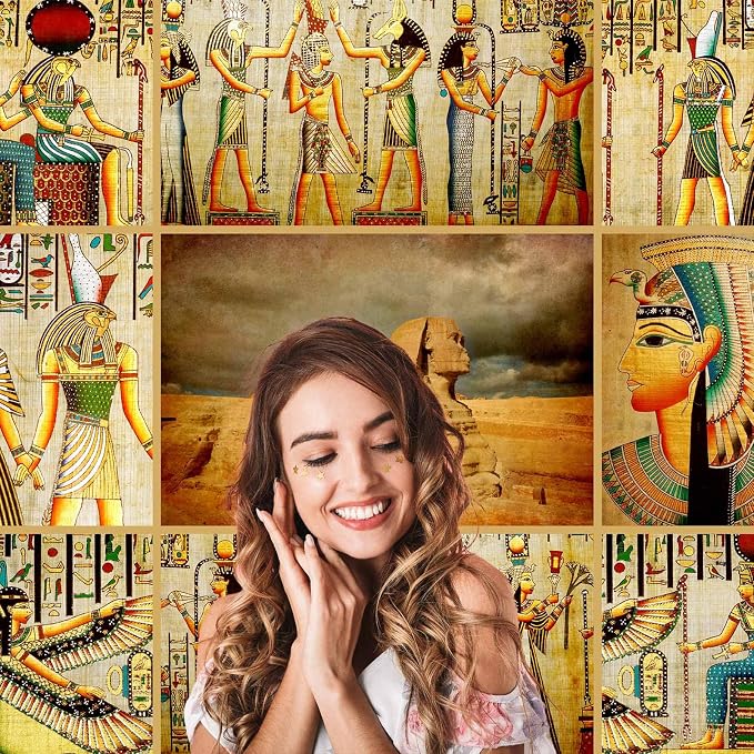Ancient Egyptian Mural Backdrop for Photography Egyptian Papyrus Antique Hieroglyphs Backdrop Painting Egypt History Religion Culture Pyramids Sphinx Backdrops for Travel Vacation Photo Props 20x10ft