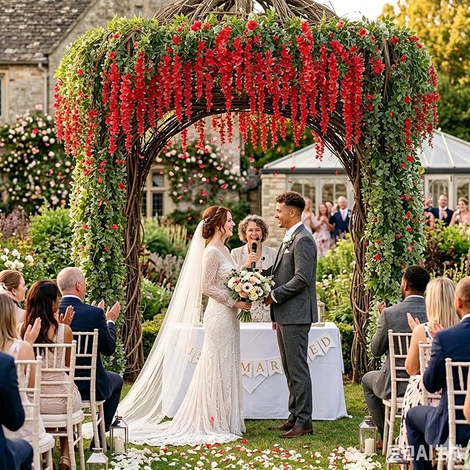Artificial Wisteria Hanging Flowers Fake Wisteria Flower Garland Silk Vines Rattan Decor for Home Wedding Arch Wall Garden Greenery Bedroom Outdoor Office Party Decoration (12, Red)
