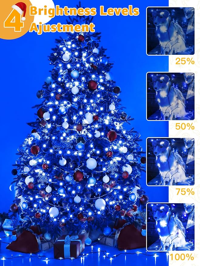 BrightChristmas 500 LED 164 FT Christmas Lights, Waterproof Outdoor String Lights with Remote and Timer, Christmas Tree Lights with 8 Modes Dimmable, Fairy Lights for Holiday Decor (Blue)
