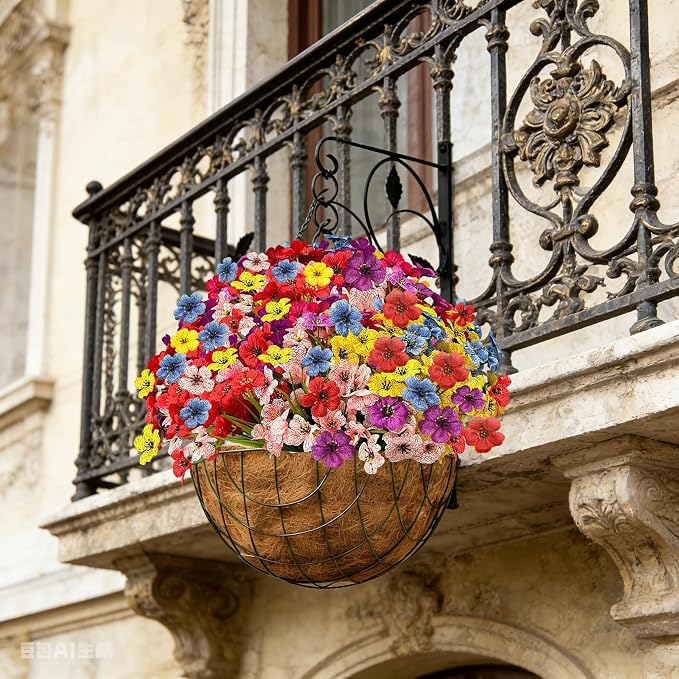 18 Bundles Artificial Flowers for Outdoor Indoor Fake Flowers uv Resistant Artificial Outside Flowers Faux Plastic Greenery for Porch Garden Home Wedding Spring Summer Patio Decor