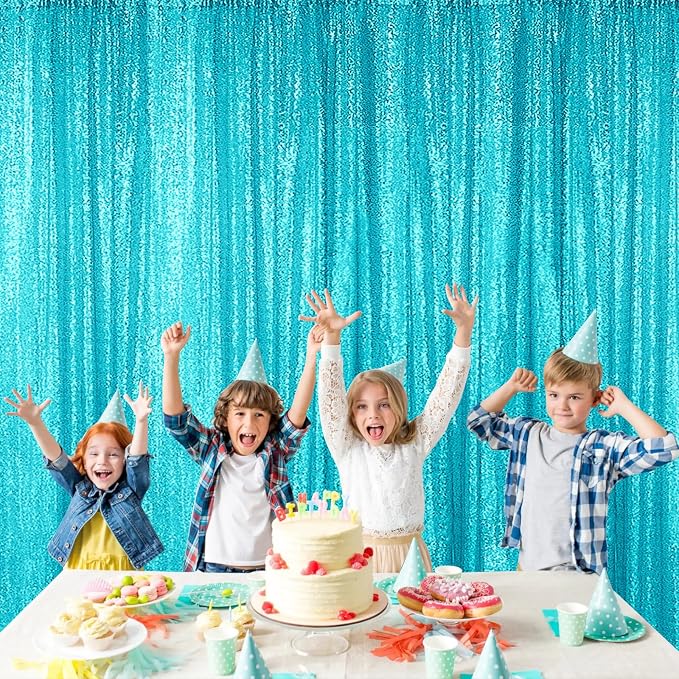 Sugargirl Turquoise Sequin Backdrop Curtain 4FTx8FT Glitter Turquoise Background Drapes Sparkle Photography Backdrop for Party Wedding Birthday Wall Decoration(1 Panel)