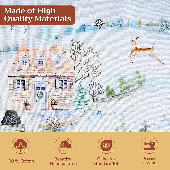 Maison d' Hermine Table Cloth Rectangle Table 100% Cotton 70 x 140 Inches Fall Tablecloth Reusable Everyday Use for Thanksgiving Christmas Decorations Dining Farmhouse Party (Snowy World)