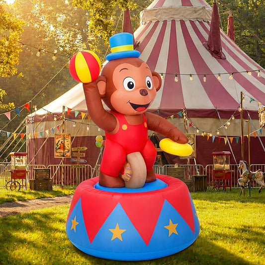 Silipull LED 5 FT Inflatable Monkey for Circus Carnival Party Outdoor Decorations, Carnival Theme Birthday Party Blow Up Animal for Outdoor Indoor Pool Yard Decorations