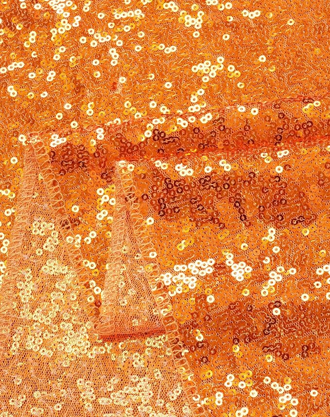 Eternal Beauty Orange Tablecloth, 60x120 Inch Sequin Rectangle Table Cover for Cake Dessert Exhibition Party Birthday Events