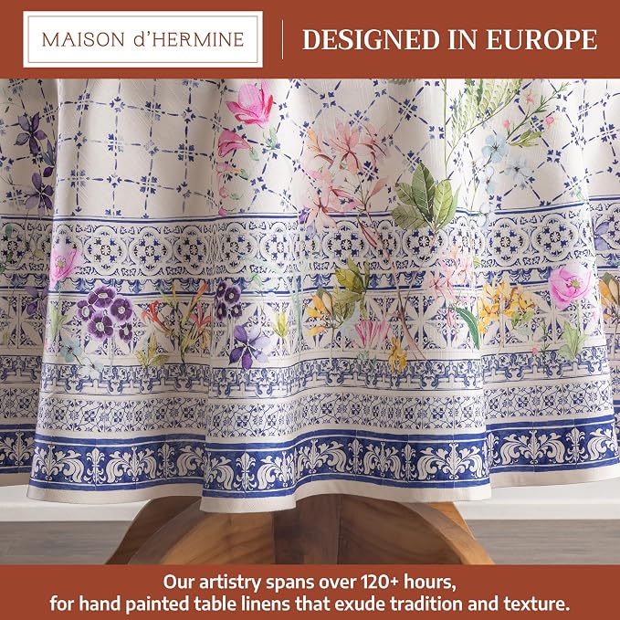 Maison d' Hermine Table Cloth Round Table 100% Cotton 69 Round Inches Tablecloth Reusable Decorative for Dining Kitchen Room Farmhouse Party Home Hotel Restaurant Spring Summer - Faience