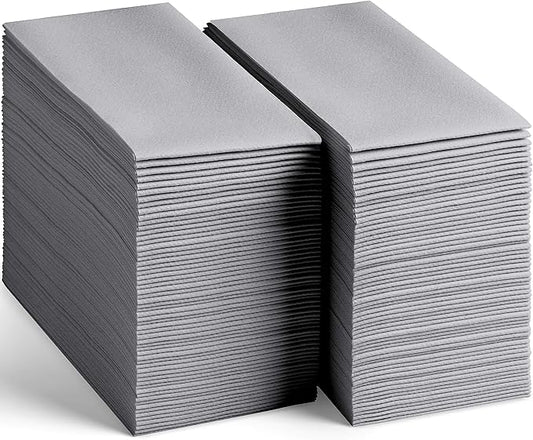 200-Pack Disposable Linen-Feel Grey Napkins, 12" x 17" Cloth-Like Paper Dinner Napkins For Wedding, Bathroom, Party Or Event