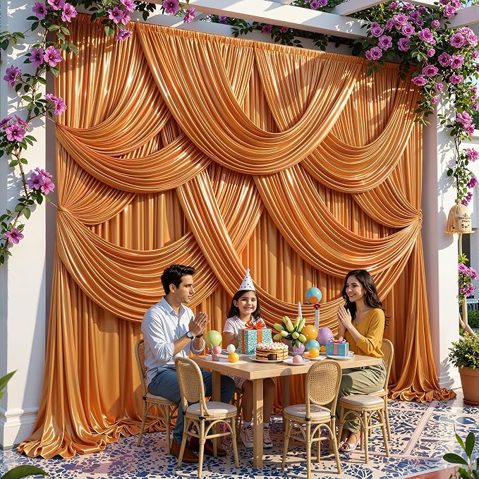 40x10ft Rust Orange Glitter Backdrop Curtain for Parties, Wrinkle Free Satin Photo Backdrop Drapes 8 Panels 5x10FT Shimmer Back Drop Cloth for Wedding Birthday Baby Shower Photography Background Decor