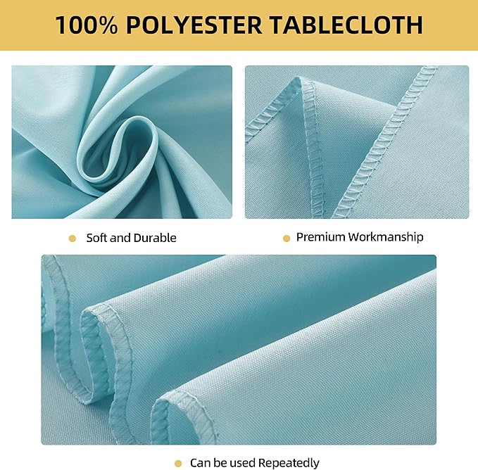 2-Pack Round 108-inch Dusty Blue Table Cloths, Solid Stain and Wrinkle Resistant Circular Tablecloth, Premium Plain Weave Polyester Fabric Table Linen Covers for Hotel, Banquet