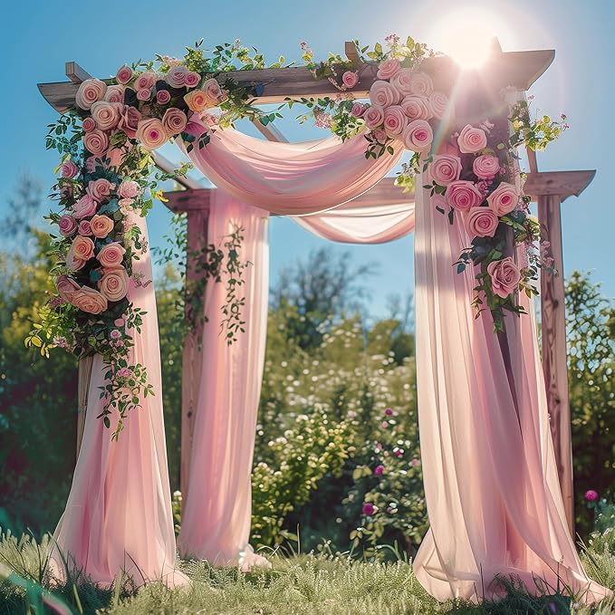 Wedding Arch Draping Fabric 3 Panels 28.7" x 20FT Blush Pink Sheer Chiffon Backdrop Drapes for Wedding Ceremony Birthday Party Bridal Shower Outdoor Decoration
