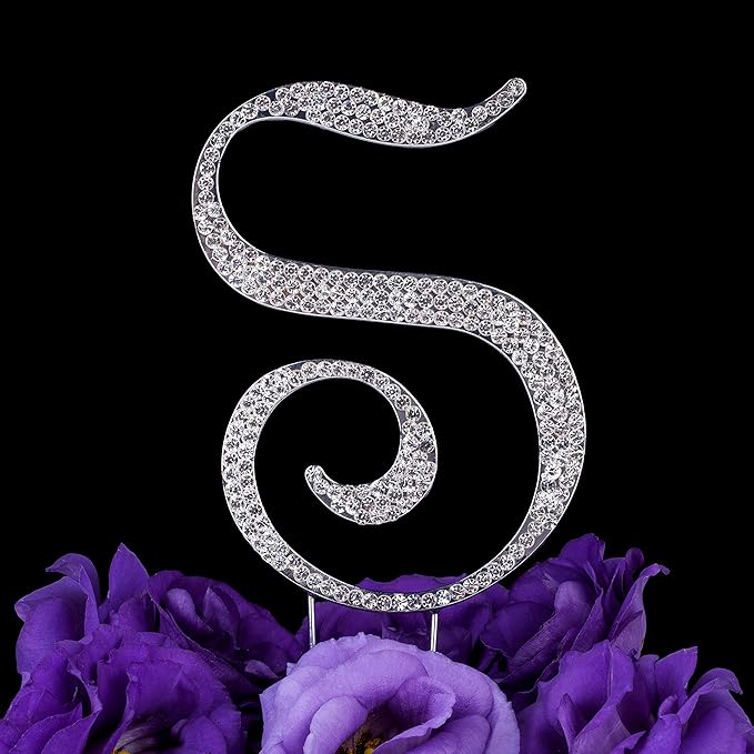 LOVENJOY Gift-Boxed 3" Rhinestone Monogram S Letter Cake Topper