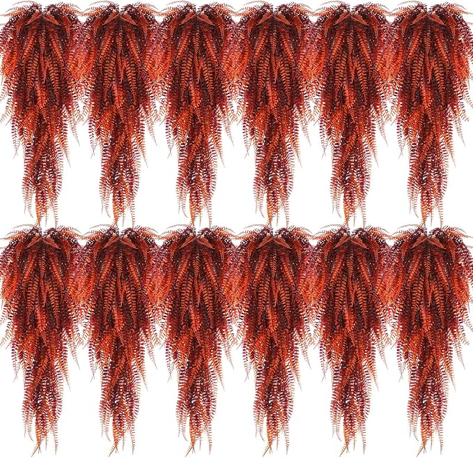 Daifunli 16 Pcs Artificial Fall Hanging Plants Fake Hanging Ferns Plastic Autumn Faux Plants for Wall Room Garden Garland Indoor Outdoor Decor No Basket (Fall Boston)