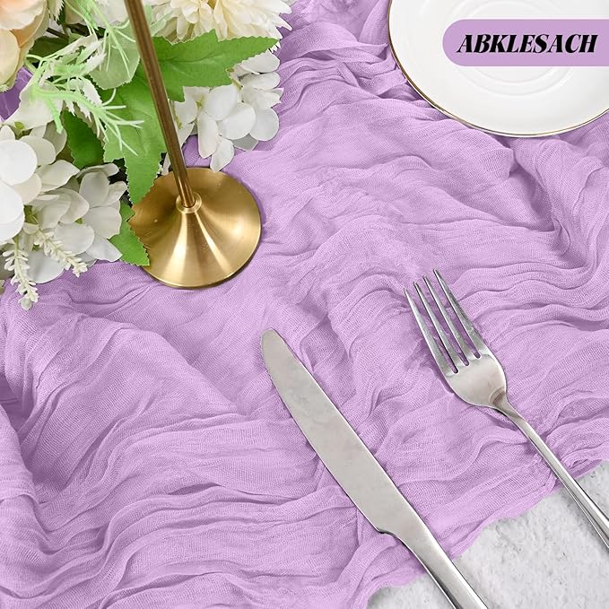 12 Pack Lavender Cheesecloth Table Runner 120 inch Fall Thanksgiving Boho Rustic Gauze Farmhouse 10FT Cheese Cloth Runner for Baby Shower Wedding Party Holiday Home Decor