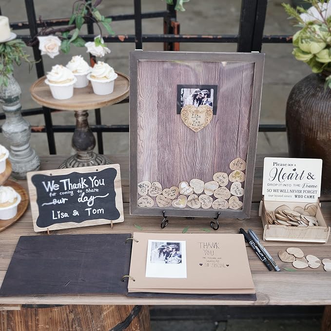 Y&K Homish Wedding Guest Book Set Alternative Rustic Wedding Decorations for Reception Wedding Signs Rustic Brown Set