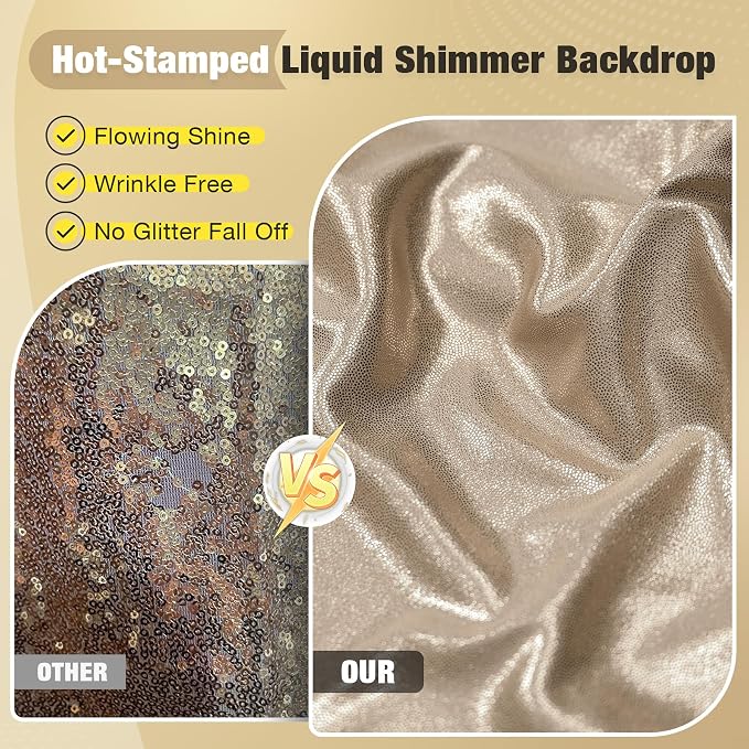 10x10FT Champagne Sequin Backdrop Curtain for Party - 2 Panels 5x10FT Wrinkle-Free Shimmer Drapes for Birthday, Wedding, Christmas, Decorations & Photography