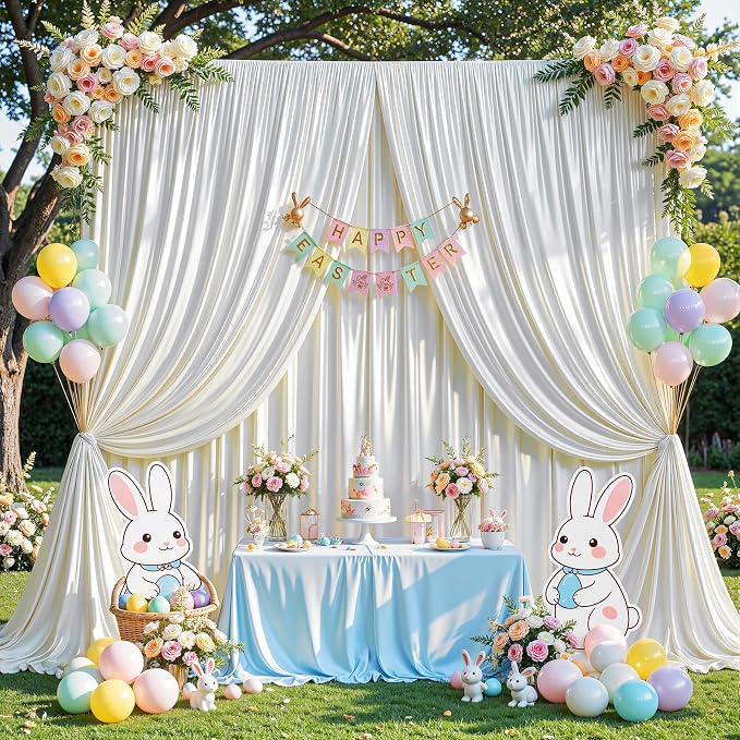 40x10ft Ivory Glitter Backdrop Curtain for Parties, Wrinkle Free Satin Photo Backdrop Drapes 8 Panels 5x10FT Shimmer Back Drop Cloth for Wedding Birthday Baby Shower Photography Background Decor