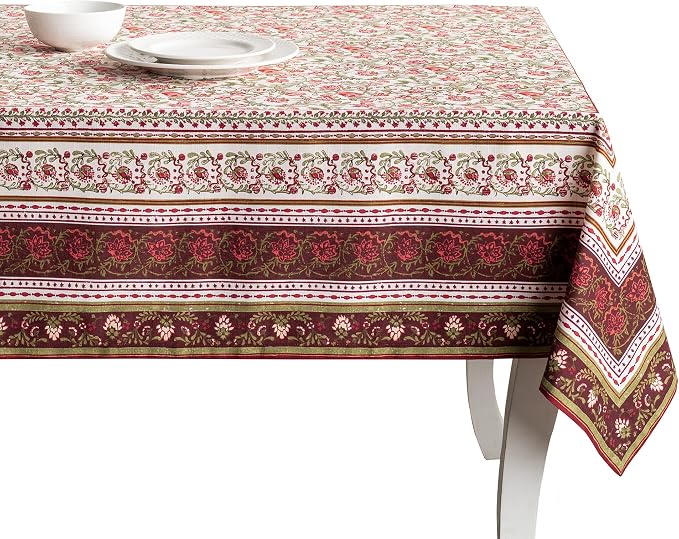 Maison d' Hermine Table Cloth Rectangle Table 100% Cotton 70 x 120 Inches Fall Tablecloth Reusable Everyday Use for Thanksgiving Christmas Decorations Dining Farmhouse Party (Reveillon Au Jardin)