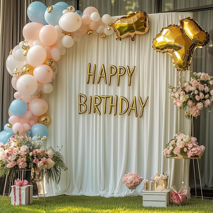 Wokceer 8FT Backdrop Stand with White Backdrop Curtain for Parties Pipe and Drape Kit with Base Adjustable Backdrop Stand Drape for Wedding Birthday Party Photo Booth Background Photography Decor