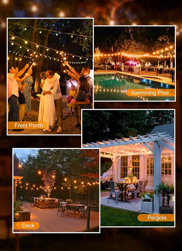 Brightown Outdoor String Lights, 100FT 50+2 G40 Bulbs Shatterproof Patio Lights, IP65 Waterproof Dimmable Hanging Connectable Globe LED Outdoor Lights for Backyard, Bistro, Porch, Deck, Balcony