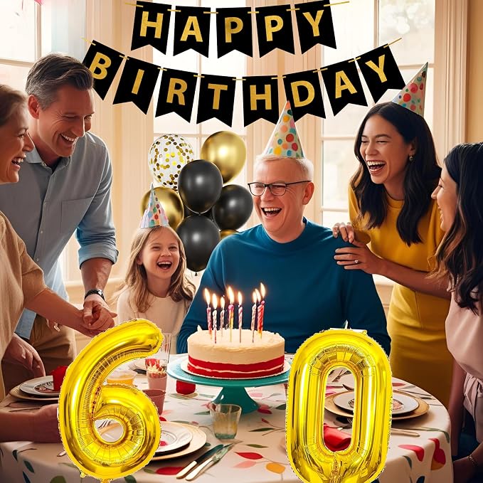 Gold 60th birthday decorations for men,3pcs birthday Decorations for Men boys black and gold Balloon Boxes Birthday Party Favors
