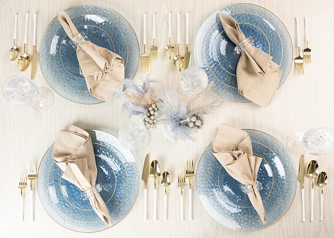 PLASTICPRO 64 Piece Combo Plates Set includes 32-7'' inch Plate & 32-10'' inch Plates Blue Hammered Plastic Party Plate Premium heavyweight Elegant, Disposable, Tableware, Dishes,