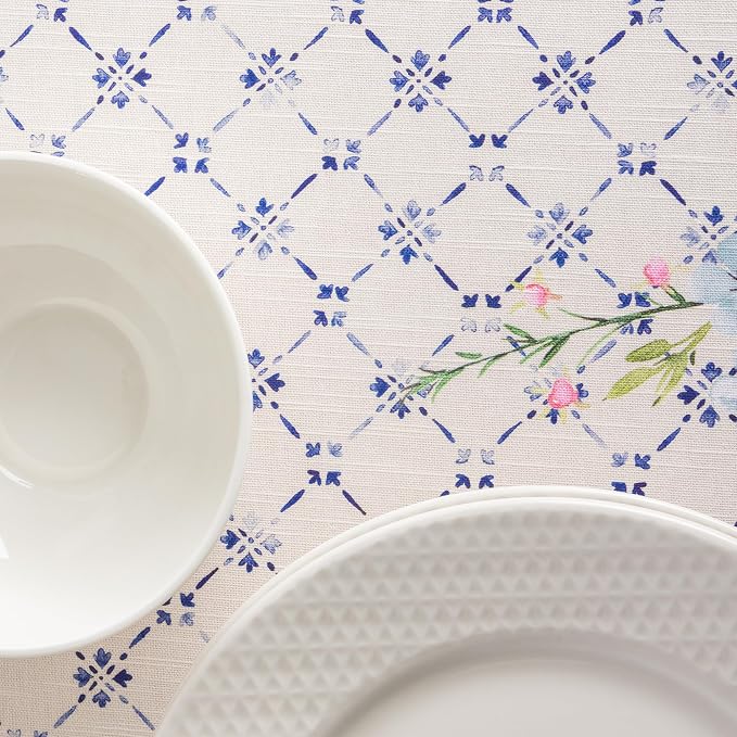 Maison d' Hermine Table Cloth Round Table 100% Cotton 63 Round Inches Tablecloth Reusable Decorative for Dining Kitchen Room Farmhouse Party Home Hotel Restaurant Spring Summer - Faience
