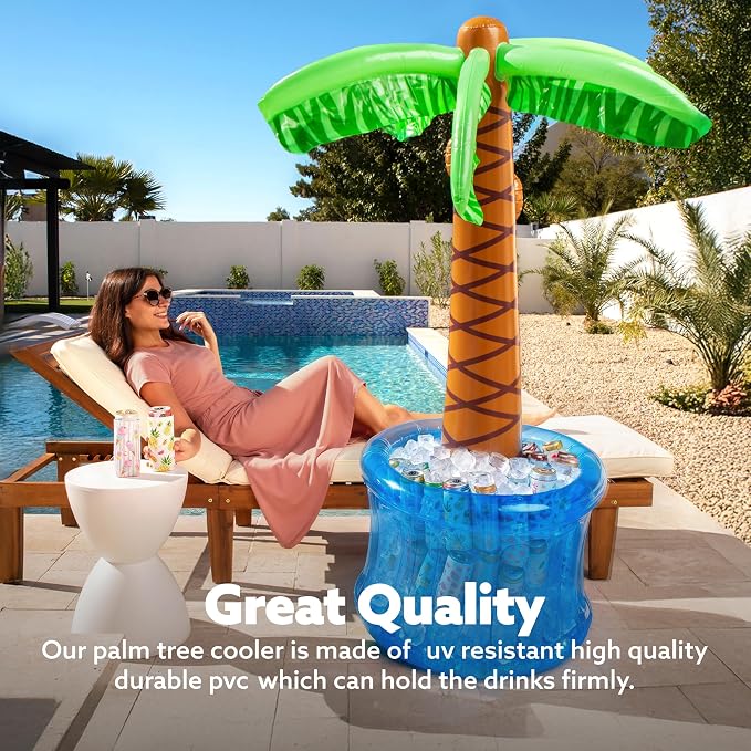 JOYIN 60" Inflatable Palm Tree Cooler, Beach Theme Decor, Pool Party Decorations, Luau Hawaiian Birthday Party Supplies, Summer Outdoor Drink Cooler (Blue)