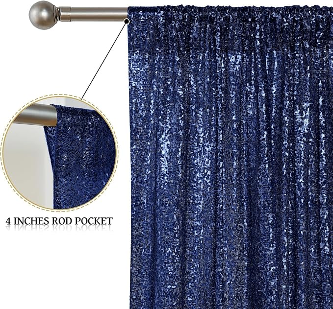 Sugargirl Navy Sequin Backdrop Curtain 4FTx8FT Glitter Navy Background Drapes Sparkle Photography Backdrop for Party Wedding Birthday Wall Decoration(2 Panels)