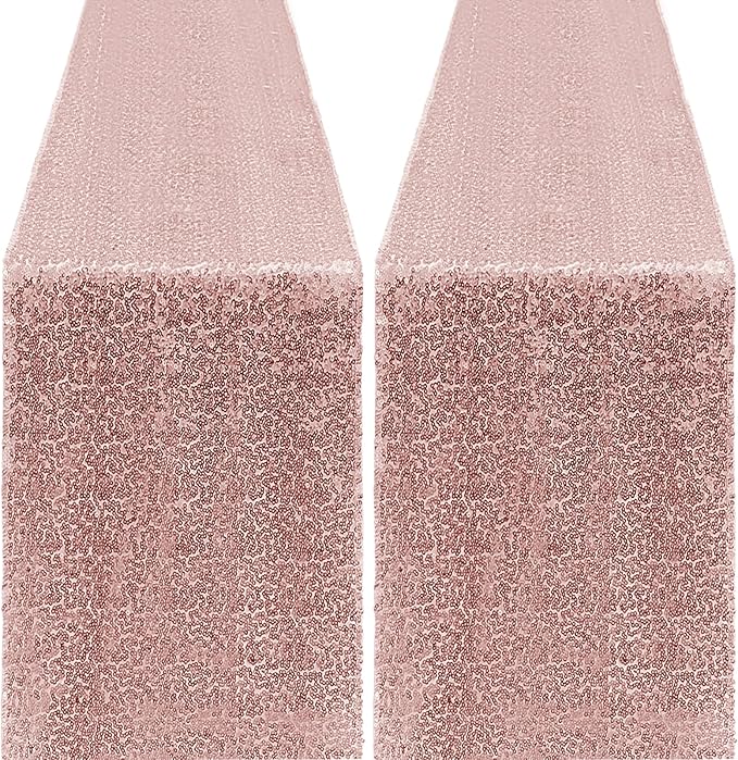 2 Packs 12 x 72 inches Sequin Table Runner, Rose Gold Glitter Table Runner for Birthday Party Supplies Wedding Engagement Baby Shower Holiday Celebration Event Decorations