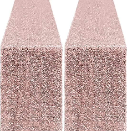 2 Packs 12 x 72 inches Sequin Table Runner, Rose Gold Glitter Table Runner for Birthday Party Supplies Wedding Engagement Baby Shower Holiday Celebration Event Decorations