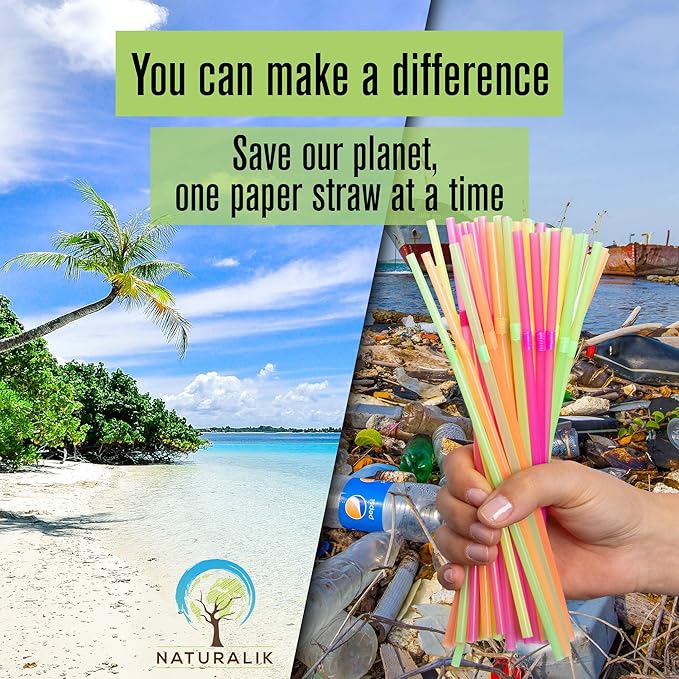 Naturalik 300 Pack Extra Durable Red Paper Straws Biodegradable- Heavy Duty Eco-Friendly Paper Straws Bulk- Drinking Straws for Juices, Restaurants and Party supplies, 7.7" (Red, 300ct)