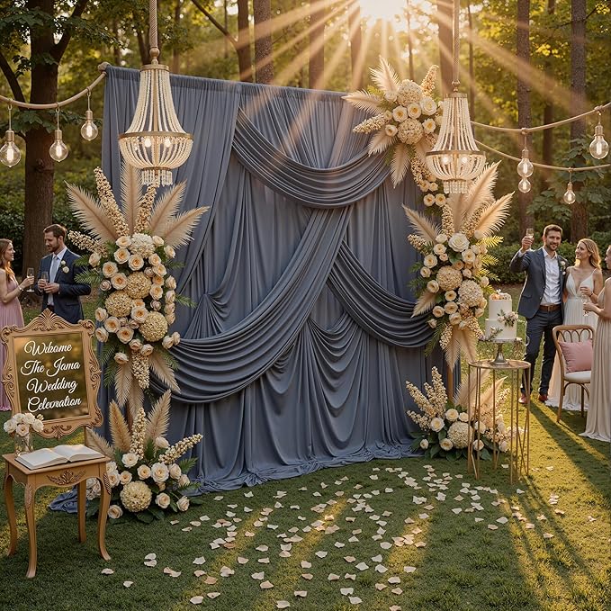 30ft x 10ft Wrinkle Free Charcoal Backdrop Curtains for Parties, 6 Panels Silky Polyester Photo Backdrop Drapes for Wedding Birthday Party Photography Background Backdrop Stand