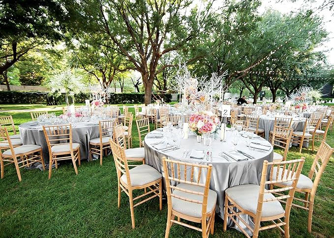 12 Pack 120 Inch Round Tablecloth, Silver Satin Fabric Table Cloth for Round Table, Wrinkle Resistant Washable Table Cover Bright Silk Table Clothes for Wedding Party Dining Table Banquet