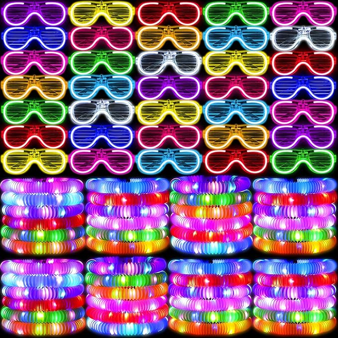 44 Pcs Glow in the Dark Party Supplies 20 LED Light Up Glasses 24 Glow Sticks LED Party Favors Light Up Pop Tubes Flash Glasses LED Bracelet Necklace for Birthday Wedding Goodie Bag