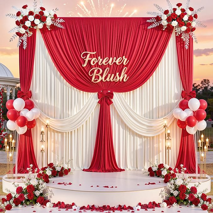 50ft x 10ft Wrinkle Free Red Backdrop Curtains for Parties, Polyester Photo Backdrop Drapes 10 Panels 5x10ft for Weddings Birthday Party Christmas Photography Background