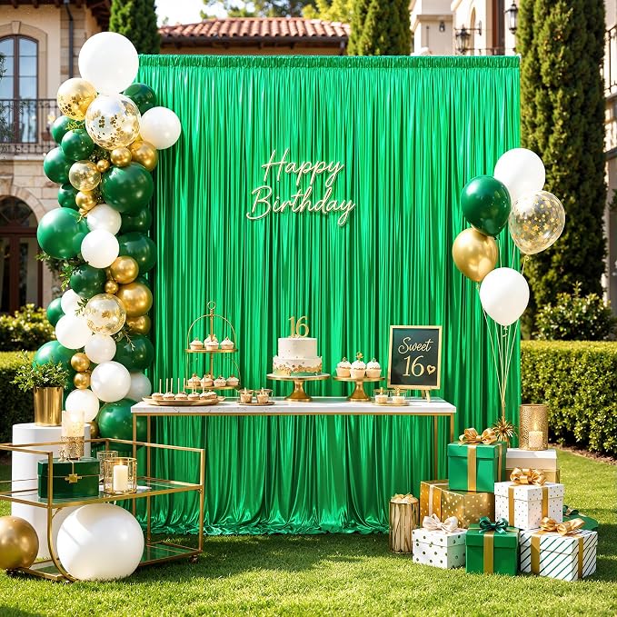 20ftx10ft Green Sequin Backdrop Curtain Panels for Parties, Wrinkle Free Glitter Photo Backdrop Drapes 4 Panels Shimmer Back Drop Cloth for Wedding Birthday Christmas Photography Background