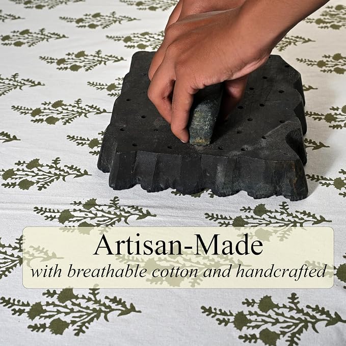 Ridhi Block Print Nature Spring Rectangle Cotton Tablecloth 190" x 72" Reusable Table Cover Decorative Everyday Use for Dining, Farmhouse, Home Gift for Spring, Easter, Valentine