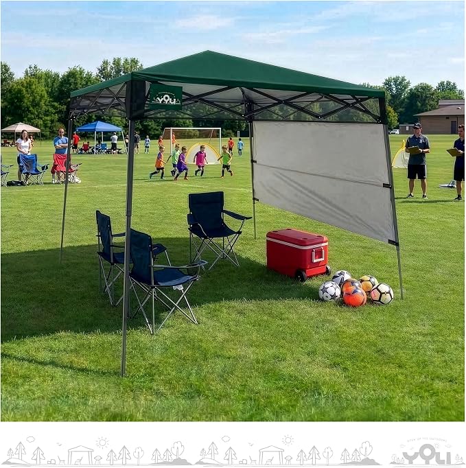 YOLI Go!Shade 36 Instant Pop-Up Canopy, 7x7 Lightweight Backpack Shelter with Attached Wall & UV Protective Top - Deep Forest Green