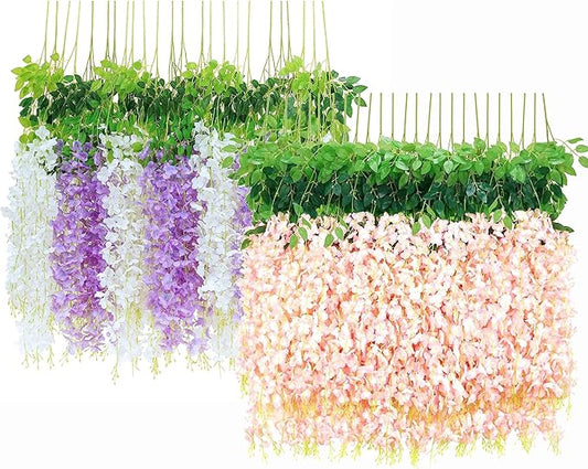 BLEUM CADE 20 Pack White and Purple & 20 Pack Pink 3.6Ft/Pcs, Wisteria Hanging Flowers Artificial Decor for Wedding Party Backdrop Home Wall Decorations