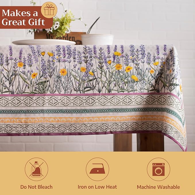 Maison d' Hermine Table Cloth Rectangle Table 100% Cotton 60 x 90 Inches Tablecloth Reusable Decorative for Dining Kitchen Room Farmhouse Party Home Hotel Restaurant Spring Summer - Fanny Lavender