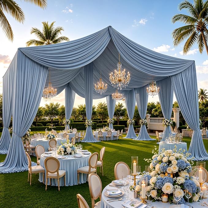 4 Panels 5x40ft Dusty Blue Ceiling Drapes for Wedding Parties, Wrinkle Free Thick Polyester 40ft Extra Long Wedding Draping Ceiling Curtains Arch Drapery for Birthday Party Canopy Tent Decor
