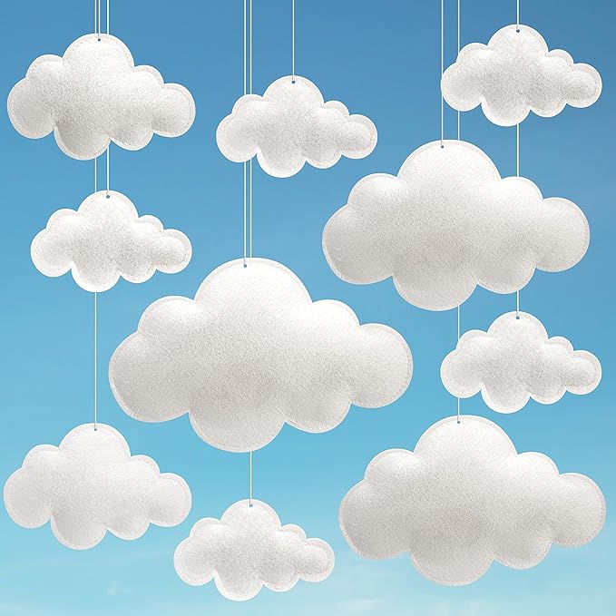 ayfjovs 10pcs 3D Cloud Decoration Hanging Cloud for Ceiling Decor, Felt 3D White Cloud Ornament for Art Stage Wedding Nursery Children Room Party Baby Shower Cloud Props