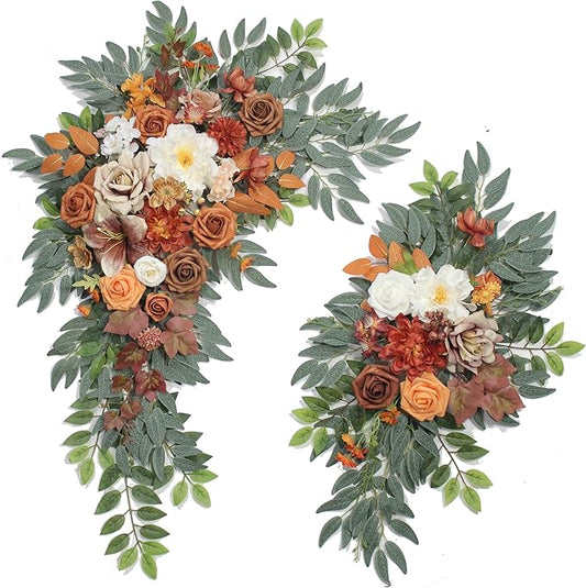 Wedding Arch Flowers (Set of 2) Wedding Decor and Artificial Flower Arrangements Decorations for Reception (Autumn Orange)
