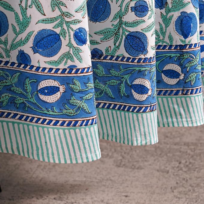 Ridhi Round Tablecloth Hand Block Print 100% Cotton Reusable Queen Blue 120 Inch Table Cover Decorative Everyday Use for Dining, Home, Party, Wedding, Farmhouse, Party Gift for Spring, Mother's Day