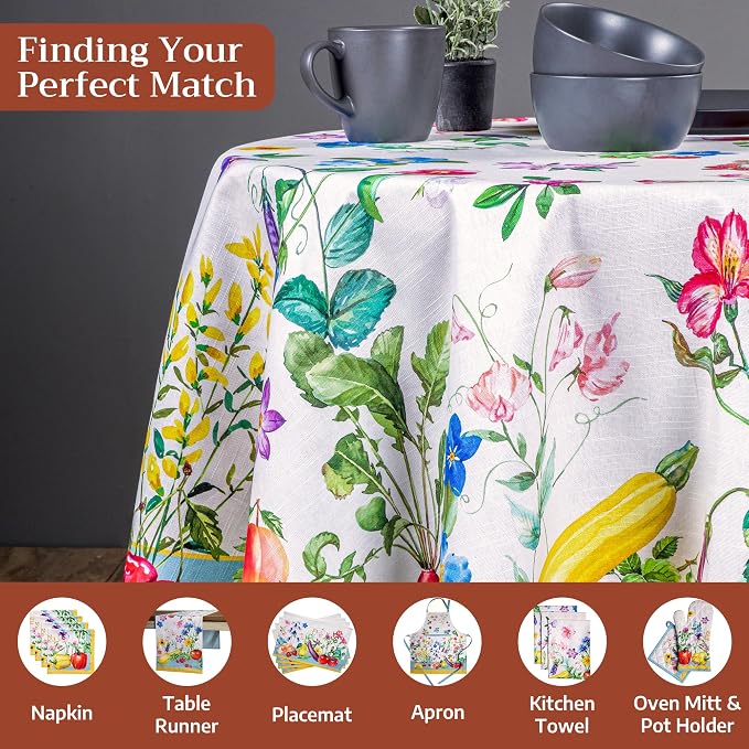 Maison d' Hermine Table Cloth Round Table 100% Cotton 63 Round Inches Tablecloth Reusable Decorative for Dining Kitchen Room Farmhouse Party Home Hotel Restaurant Spring Summer - Giverny