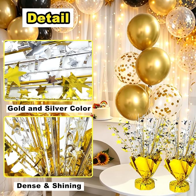 FUBININA 6 Pack Metallic Foil Spray Centerpiece Star Table Decoration Burst Table Centerpieces for Birthday Wedding Anniversary Graduation Holiday Party Supplies Decor, Gold Silver