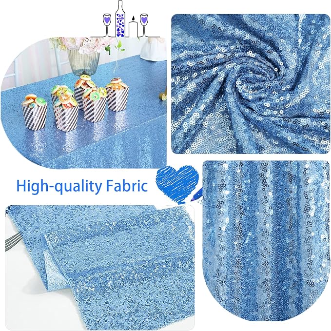 B-COOL Sequin Tablecloth Birthday Party Decor: 120 Inch Round Table Cloth Baby Blue Glitter Fabric Overlay for Indoor Outdoor Dining Parties Home