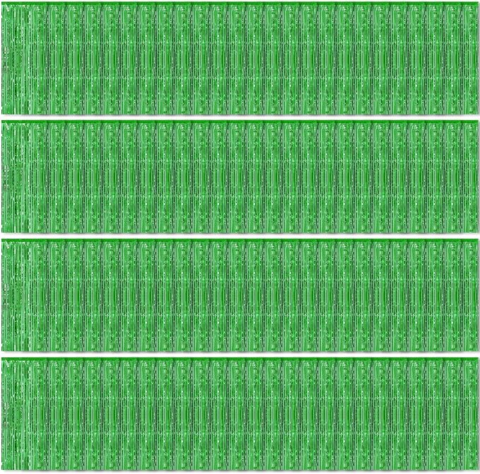 100 Pack Green Foil Fringe Backdrop Curtains 3.2ft x 8.2ft Tinsel Foil Fringe Curtains for Birthday Party Decorations Photo Booth Backdrop for Halloween Christmas New Year Holiday Decorations