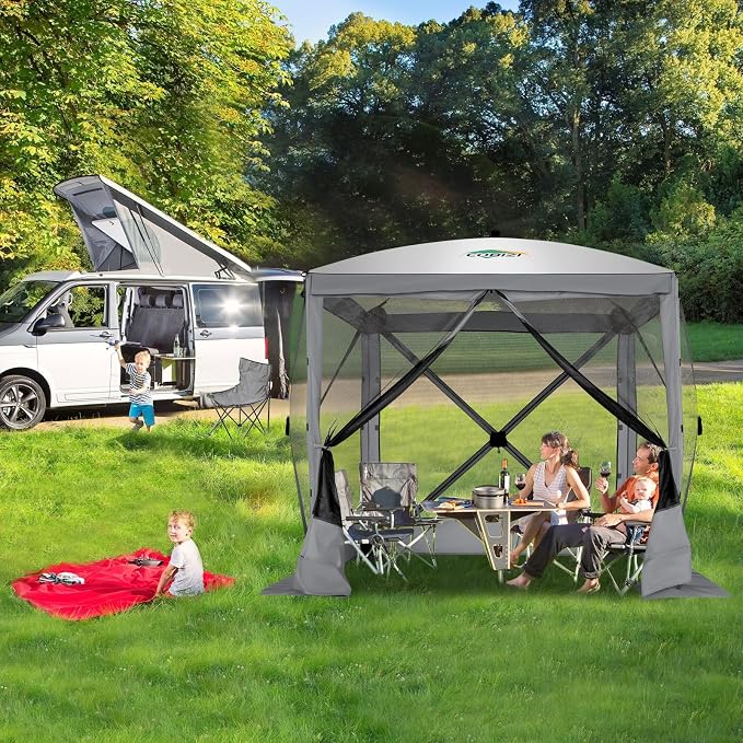 COBIZI 6x6 FT Pop up Gazebo, Popup Canopy Tent, Waterproof Screened in Gazebos,Portable Outdoor Small Screen Tents Sun Shelter,carpas para Patio for Camping, Garden and Backyard,Gray